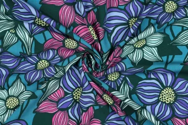 Zomer stoffen - Viscose stof - lenzing ecovero - bloemen - petrol - 26/5908-006