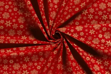 Weihnachten - Kerststof - katoen poplin - folie kerststerren - rood - 20708-015