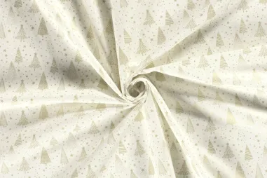 Gebroken witte stoffen - Kerststof - katoen poplin - folie kerstbomen - gebroken wit - 20710-051