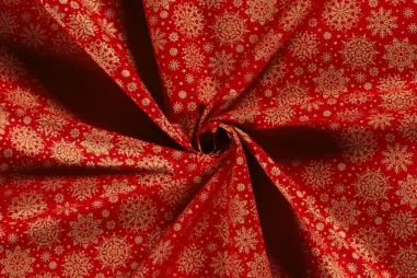 Kerst stoffen - Kerststof - katoen poplin - folie kerststerren - rood - 20712-015