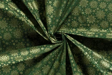 Decoratie en aankleding stoffen - Kerststof - katoen poplin - folie kerststerren - groen - 20712-025