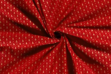 Weihnachtsmotiv - Weihnachtsstoff – Baumwollpopeline – Folien-Weihnachtsbäume – rot – 20714-015