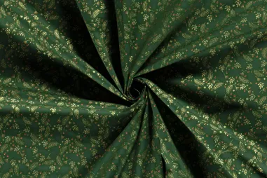 Decoratie en aankleding stoffen - Kerststof - katoen poplin - folie kersttakken - groen - 20715-025