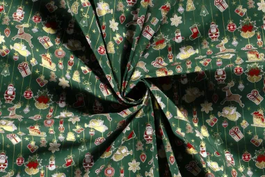 Weihnachtsmotiv - Weihnachtsstoff – Baumwollpopeline – verschiedene Weihnachtsornamente – grün – 20727-025