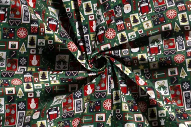 Weihnachtsmotiv - Weihnachtsstoff – Baumwollpopeline – Folie Weihnachts-Patchwork – grün – 20737-025