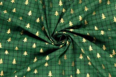 Nieuwe stoffen - Kerststof - katoen poplin - folie kerstbomen - groen - 22700-025