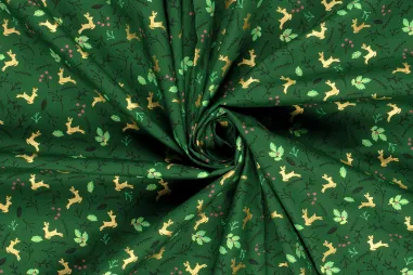 Nieuwe stoffen - Kerststof - katoen poplin - folie herten - groen - 22702-025