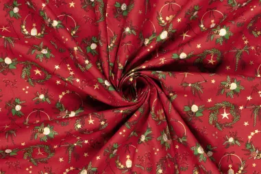 Niet rekbare stoffen - Weihnachtsstoff – Baumwollpopeline – Folie mit verschiedenen Weihnachtsmotiven – rot – 22703-015