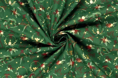 Overhemd - Kerststof - katoen poplin - folie diverse kerstmotieven - groen - 22703-025
