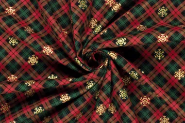 Deken stoffen - Kerststof - flanel - folie sneeuwvlok - rood - 22710-015