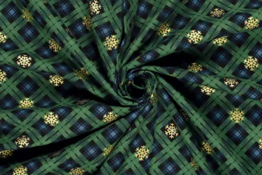 Stoffen kerst motief - Kerststof - flanel - folie sneeuwvlok - groen - 22710-025