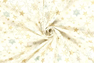 Gebroken witte stoffen - Kerststof - katoen poplin - folie kerststerren - gebroken wit - 22720-051