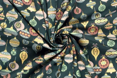 Decoratie en aankleding stoffen - Kerststof - katoen poplin - folie kerstballen - petrol - 22722-024