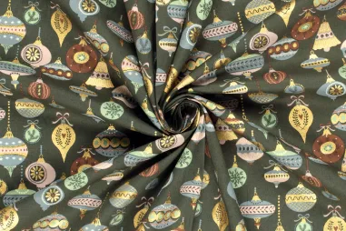 Decoratie en aankleding stoffen - Kerststof - katoen poplin - folie kerstballen - groen - 22722-028