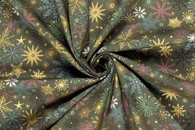 Overhemd - Kerststof - katoen poplin - folie kerststerren - groen - 22723-028