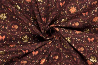 Weinrot - Weihnachtsstoff – Baumwollpopeline – Folie mit verschiedenen Weihnachtsmotiven – weinrot – 22730-018