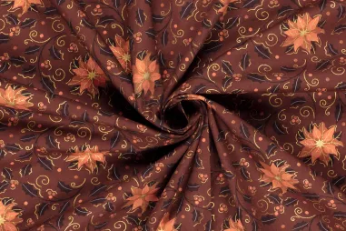 Kerst stoffen - Kerststof - katoen poplin - folie kerststerren & hulst - wijnrood - 22732-016