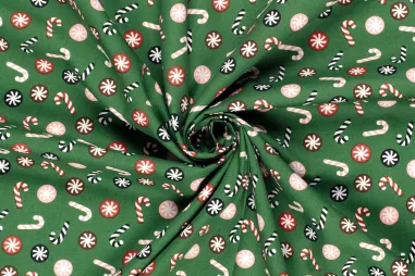 Kerst stoffen - Kerststof - katoen poplin - zuurstokken - groen - 22734-025