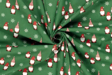 Decoratie en aankleding stoffen - Kerststof - katoen poplin - gnomes & kerststerren - groen - 220735-025