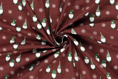Decoratiestoffen - Kerststof - katoen poplin - gnomes & kerststerren - rood - 22735-015