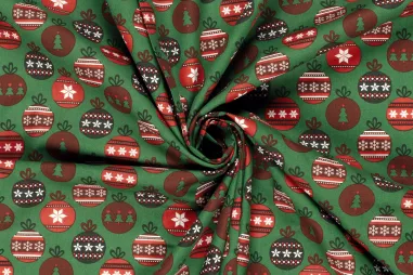 Decoratie en aankleding stoffen - Kerststof - katoen poplin - kerstballen - groen - 22736-025