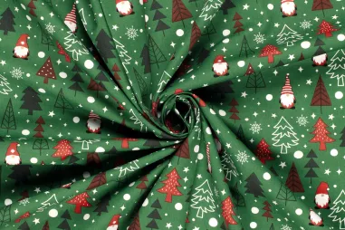 Velours de panne stof - turquoise - 5666-004 - Kerststof - katoen poplin - kerstbomen & gnomes - groen - 22737-025