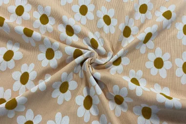 Zalmroze stoffen - Tricot stof - ribtricot - bloemen - zalmroze - 23574-111