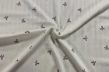 Gebroken witte stoffen - Tricot stof - ajour - strikjes - gebroken wit - 25458-051