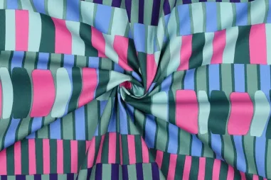 60% katoen, 40% viscose - Katoen stof - viscose mix - strepen - groen multi - 26/5922-004