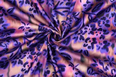 Lila Stoffe - Baumwolle – Satin – digitale Blumen – violett – 26/5942-001