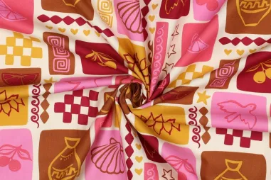 Korte broek - Katoen stof - poplin - summer patchwork - roze multi - 26/5948-002