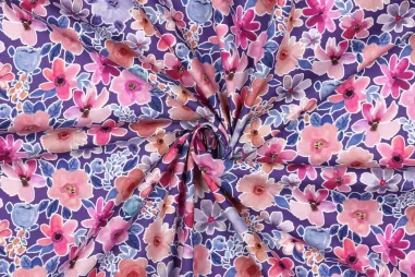 Tricot stof - licht - lila - 5438-142 - Katoen stof - poplin - digitaal bloemen - paars multi - 26/5966-005