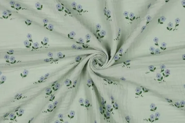 Ledikantdeken stoffen - Hydrofiel stof - bloemetjes - mint - 26/6126-016