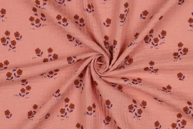 Ledikantdeken stoffen - Hydrofiel stof - bloemetjes - peach - 6126-050
