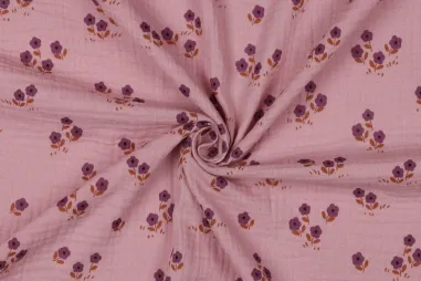 Ledikantdeken stoffen - Hydrofiel stof - bloemetjes - mauve - 6126-014
