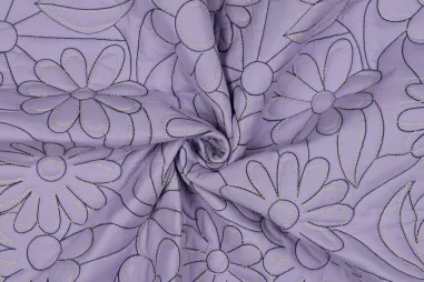 70% katoen, 30% polyester stoffen - Doorgestikte stof - stepped - bloemen - lavendel - 3790-002