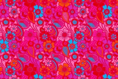 Zomer stoffen - Tricot stof - French Terry - digitaal vintage flowers - fuchsia - 60114-170