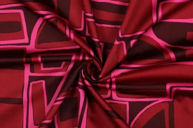katoenen stoffen met print - Baumwollstoff – Satin – geometrisch – bordeauxrot – 5919-002