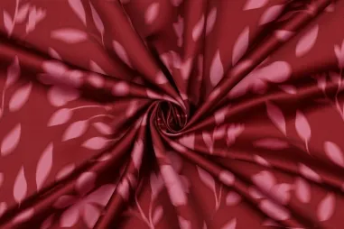 Glanzende stoffen - Polyester stof - royal micro satijn - digitaal bloemen - bordeaux - 6649-009