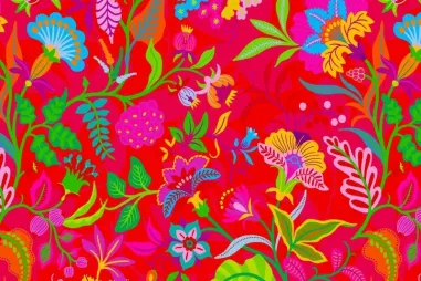 French Terry stoffen - Tricot stof - French Terry - digitaal bloemen - red - 60116-150