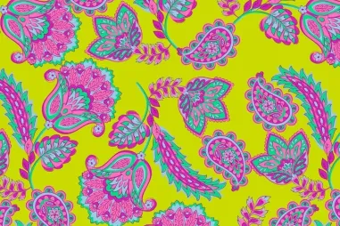 Lime stoffen - Tricot stof - French Terry - digitaal bloemen & paisley - lime - 60117-240
