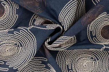 Wollen stof - Gekookte wol - blauw - 4578-106 - Embroidery stof - denim - cirkels - blauw - 11800-980