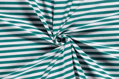 Legging stoffen - Tricot stof - garengeverfd - strepen - petrol - 11814-024