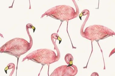 Stoffe Ausverkauf - Jersey – digitale Flamingos – gebrochenes Weiß – 16401-051