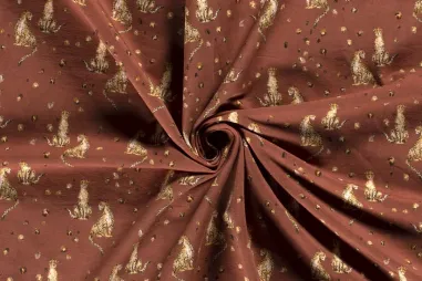 92% katoen, 8% elastan stoffen - Tricot stof - French Terry - panters - brique - 18925-056