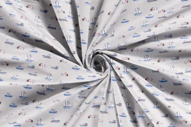 Uitverkoop - Tricot stof - boten - lichtgrijs - 19620-061
