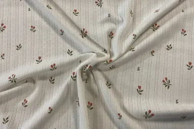 Gebroken witte stoffen - Tricot stof - ajour - bloemetjes - gebroken wit - 25459-051