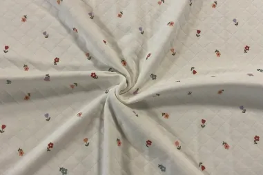 Baby broekje stoffen - Tricot stof - 2 laags doorgestikt - bloemetjes - gebroken wit - 25514-051