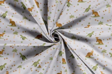 Uitverkoop - Katoen stof - poplin - dino's - lichtgrijs - 19728-061