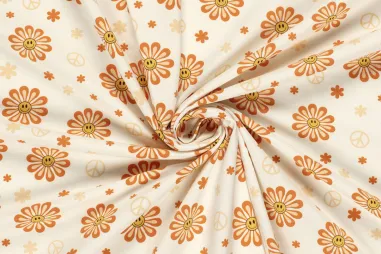 Uitverkoop - Tricot stof - bloemen - gebroken wit - 21816-051